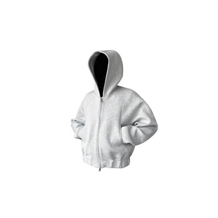 American High Street Heavy Short Hooded Sweatshirt Men's Trendy Brand New Split Line Profile Zipper Coat Winter