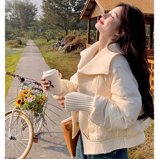 European goods horn buckle short cotton-padded coat cotton-padded jacket women's autumn and winter new small temperament sweet thick large lapel coat