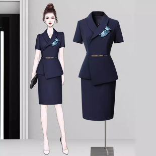 Short-Sleeved Professional Suit Women's Summer Thin Hotel Front Desk Reception Workwear Beauty Salon Sales Department Work Clothes