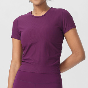Yoga Clothing Women's Short-sleeved Rib Running Fitness T-shirt Sexual Beautiful Back Slim-fit Short Slim-fit Quick-drying Sports Top