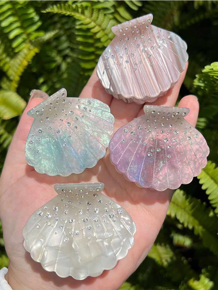 Colorful shell micro-inlaid rhinestone acetate hairpin girl girl's back head updo hair clip high-end elegant hair accessories