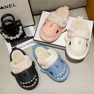 2023 new cotton slippers couple removable and washable liner indoor warm cute shark autumn and winter female fleece-lined