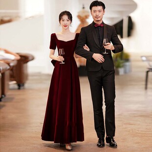 Toast Dress Bride Spring and Autumn Wedding 2023 New Engagement Velvet Red High-end Evening Dress Dress Women's Dress