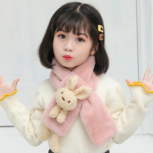 2024 New Children's Scarf Autumn and Winter Plush Parent-child Christmas Cute Thickened Cartoon Imitation Rabbit Fur Baby Scarf