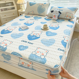 Summer Thickened Latex Mat Mattress Three-piece Set Cartoon Cool Air Conditioning Ice Silk Soft Mat Mattress Protective Cover
