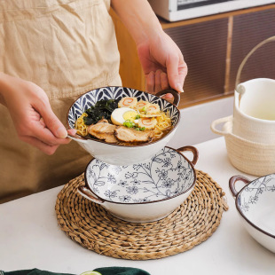 Japanese-style ceramic noodle soup bowl with double ears anti-scalding large instant noodle bowl high color value snail powder ramen bowl net red 7 inch