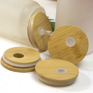 Sublimation Coating Cup Bamboo Lid Coke Cup Coke Can Straw Glass Water Cup Bamboo Lid with Silicone Plug Straw Holes