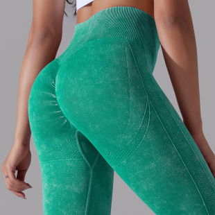 European and American washed knitted moisture-absorbing sexy hip lifting Peach Hip wicking jacquard yoga pants sports fitness pants tights