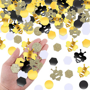 Baby's Birthday Bee Theme Table Decorating Confetti Creative DIY Throwing Paper Black and Yellow Main Color