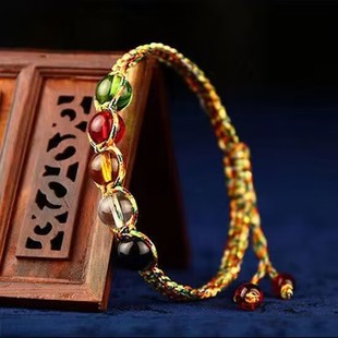 Dragon Boat Festival colorful rope bracelet hand-woven red rope bracelet artificial crystal five-element transfer beads hand rope