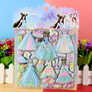 Hot Silver Double Lace Skirt Sticker Dress Sticker 3D Children's Cartoon Bubble Cotton Early Education Girl Sticker
