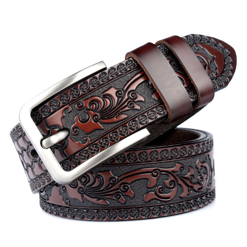 Men's Versatile Leather Belt with Phoenix Pattern, Perforated Pin Buckle, Cross-Border Hot-Selling Belt, High-Quality Embossed Waist Belt Wholesale