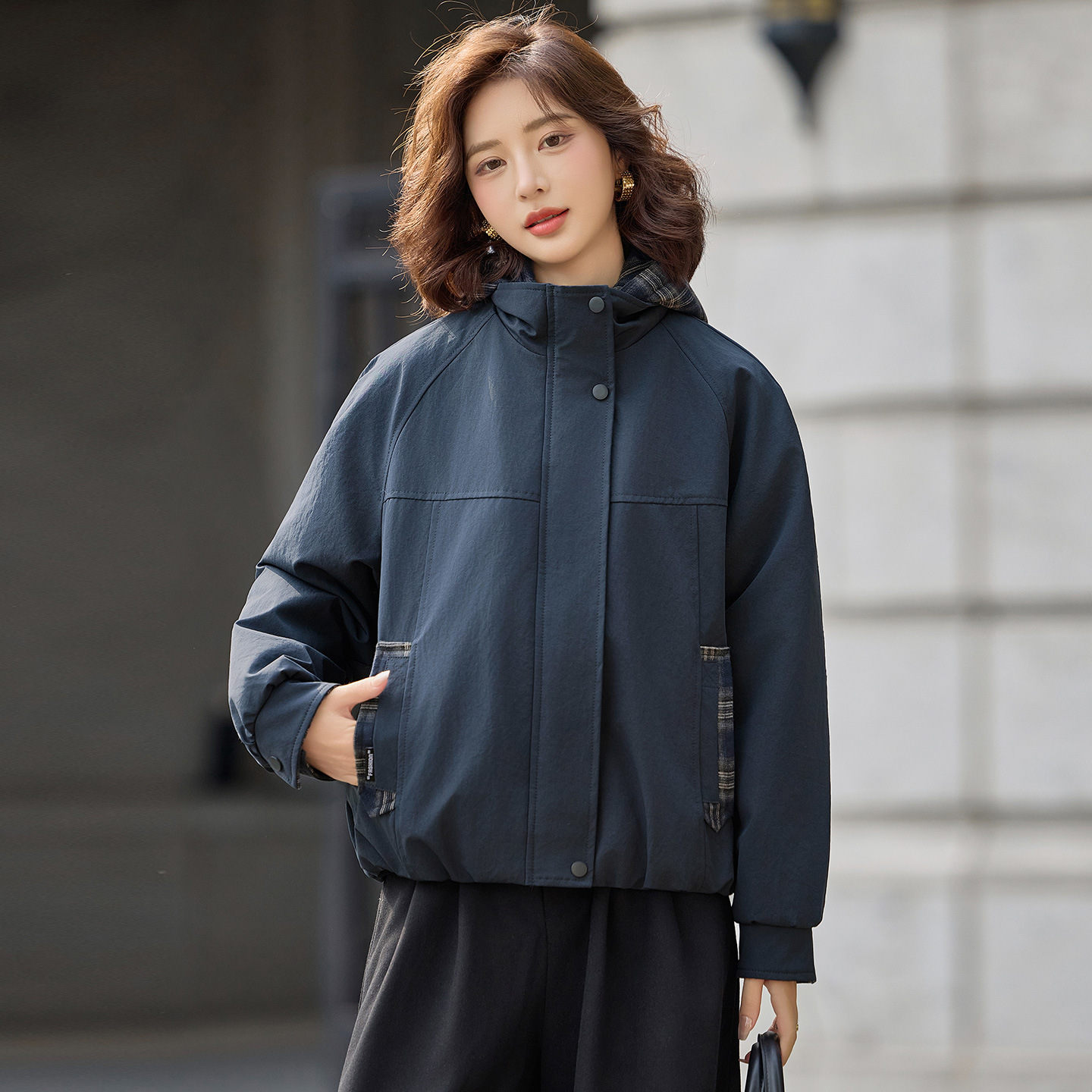 时尚连帽棉服女2025秋冬新款宽松显瘦小个子休闲棉衣外套 HF8978