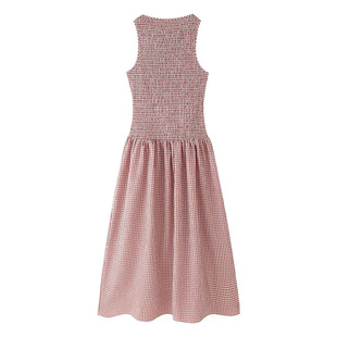 Amazon 2025 Spring New Products European and American Cross-border Women's Clothing Temperament Fashion Sleeveless Plaid Midi dress Women