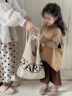 South Korea Dongdaemun letter shoulder bag women's 2023 new summer hollow knitted hand-carrying casual shopping bag