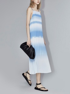 French style blue gradient sling dress women's 2023 Summer new seaside holiday skirt Wave skirt