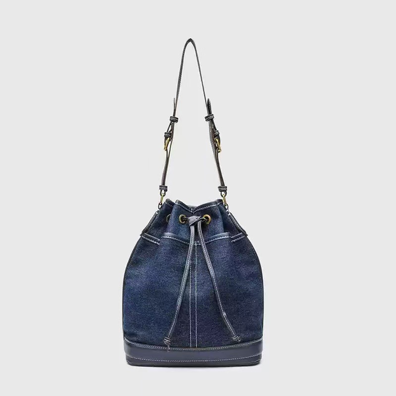 Women's Bucket Bag 2025 New Color Block Versatile Shoulder/Crossbody Bag 2025 Spring Style Canvas Thick Texture