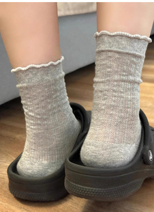 White Ear-edged Hollow-out Socks Sweet Simple Ins Trendy Thin Mid-barrel Socks Summer Solid Color Miu Socks