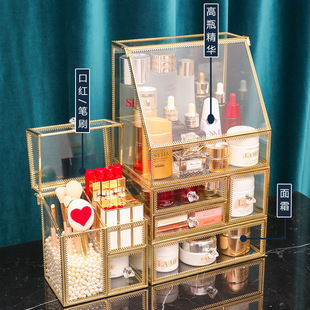 Glass Cosmetics storage box dustproof household large capacity desktop lipstick dressing table skin care products Internet celebrity storage rack