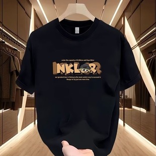 Refined Sulfur Cotton 2025 Short-sleeved Men's Summer New Fashion Brand American T-shirt Heavy Men's Casual Half-sleeved Top Printed