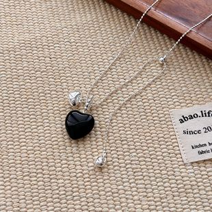 Color love necklace silver chain adjustable South Korea ins blogger with high-end clavicle chain sweater chain