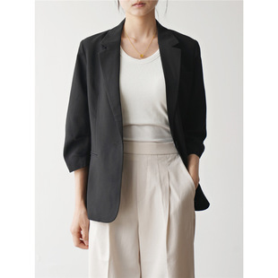 Imported Acetic Acid Fashionable Pleated Art Seven-point Sleeve One-button Suit Women's Spring and Summer New