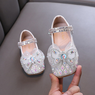 Autumn 2025 New Lady Baby Girl Girl Princess Diamond Shoes Leather Shoes Dance Shoes