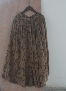 Original Retro Digital Printing Ramie Large Swing Skirt Artistic Double Elegant Waist Dress B22228