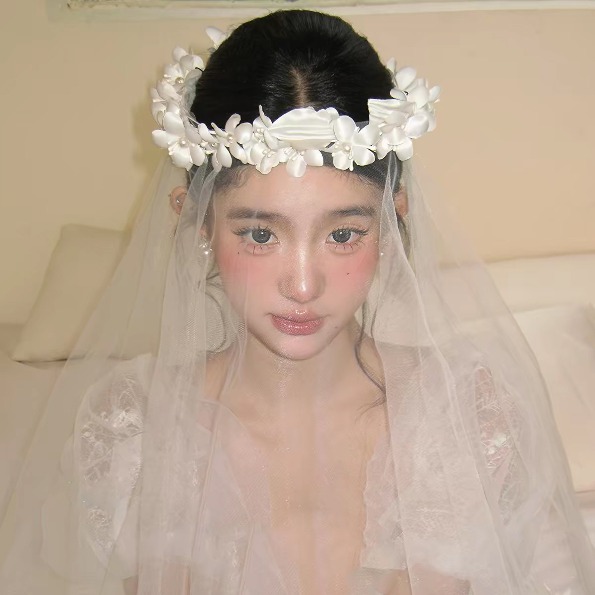 Super Fairy-Like and Forest-Inspired Bridal Floral Hair Accessories, Elegant White Fabric Headpieces, Sweet and Simple Wedding Dress Accessories