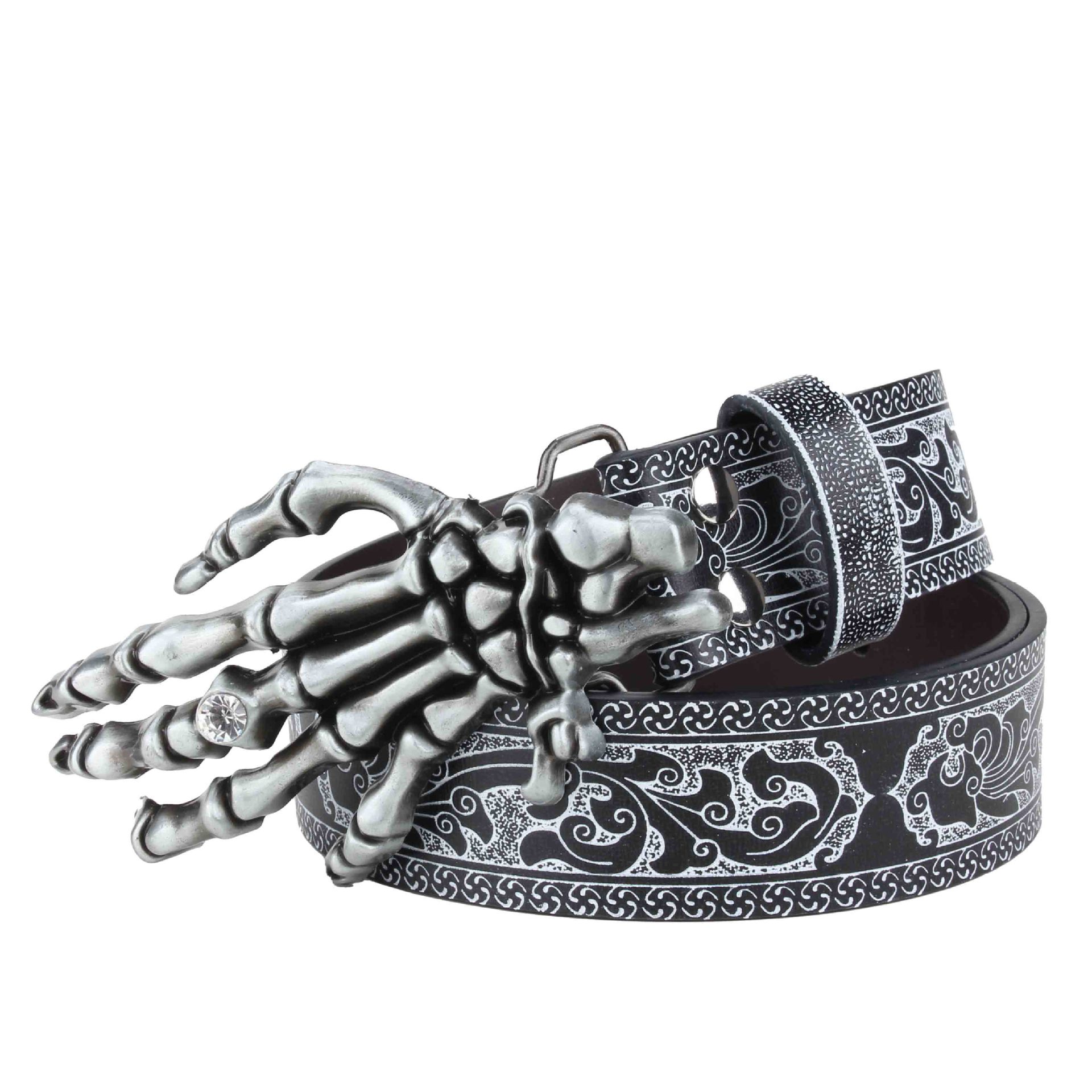 Men's Belt with High-End Western-Style Large Buckle, Floral Cow Head Pattern, Vintage Durable Embossed Belt, Chinese Style