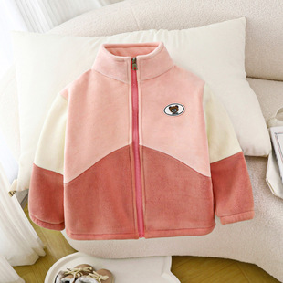 Children's fleece-lined Warm Jacket Stitching Autumn and Winter New Color Splicing Explosive Top Boys' and Girls' Clothes