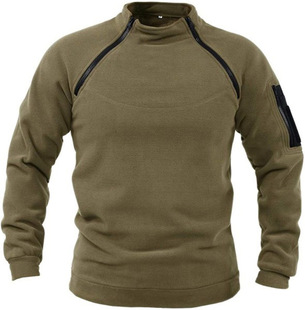 European and American stand collar men's sweater spring and autumn loose solid color outdoor warm breathable tactical men's top in stock wholesale