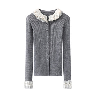 presale 2025 spring new slim lace stitching knitted cardigan LF24D31ZM269