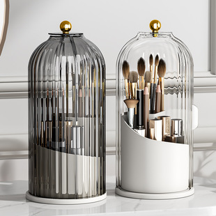 Rotatable compartment storage tube transparent dustproof makeup box with lid desktop light luxury bird cage cover cosmetic storage box