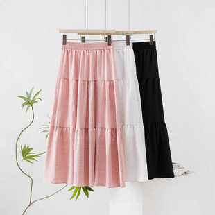 Pink Skirt Women's Spring and Autumn Summer 2024 New High Waist Slim A- Line Long Skirt Small Puffy Cake Skirt