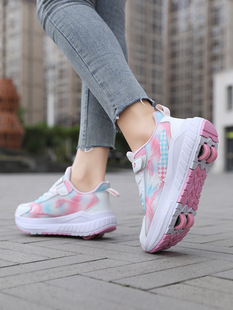 Cross-border wholesale children's heloo shoes girls four-wheel automatic with light double-wheel skates roller skating LED luminous shoes