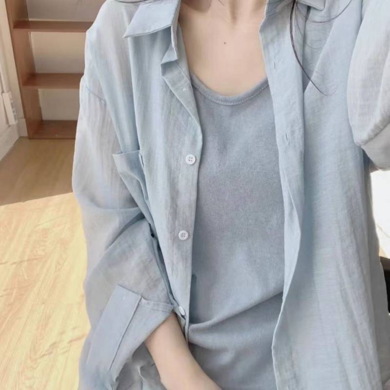 여름 디자인 캐주얼 루즈 블라우스 재킷 코튼 린넨 자외선 차단 셔츠 여성용 얇은 마이크로 투명 텐셀 린넨 셔츠