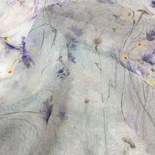 Spring and Summer Bright Silk Star Chiffon Yarn Original Oil Painting Monet Print Dress Women's Fabric Replaceable Base
