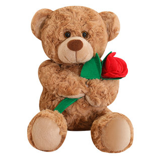 Christmas hat teddy bear doll doll holding roses bear plush toy valentine's day birthday gift