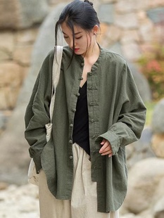 Foreign trade orphan retro button cotton and linen tea shirt women's new Chinese niche national style temperament top coat
