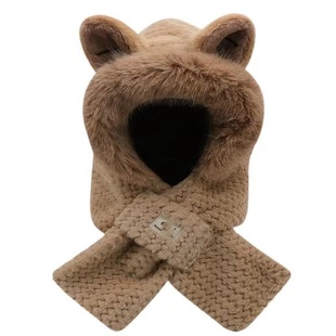 Autumn and winter hat women's cute winter plush scarf thickened one-piece scarf plush winter warm ear protection cap