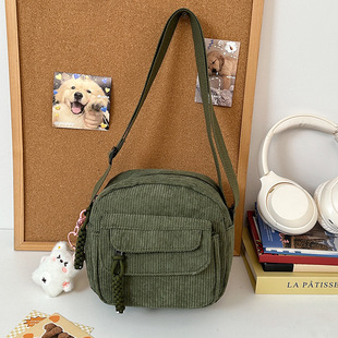Korean Style Ins Corduroy Crossbody Bag Solid Color Girl Fashion Casual Shoulder Bag Student Commuter Japanese Style Small Satchel