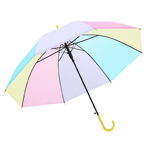 New Color Transparent Mosaic Internet Celebrous Student Transparent Umbrella Long Handle Thickened Automatic Straight Pole Long Handle Umbrella Plus Printing