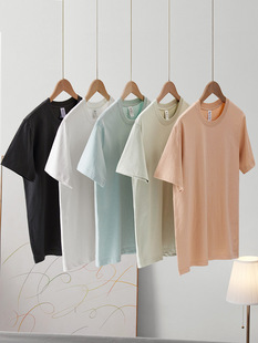 Summer short sleeve 230g cotton T-shirt women's solid color round neck with base half sleeve loose clothes top women's 2025