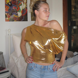 Q25TP029 European and American Style Vest Summer New Women's Top Sexy Laser Reflective Sling Small Vest