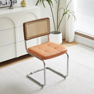Middle Ancient Internet Popular Dining Table and Chair Log Style Backrest Rattan Chair French Retro Home Dining Chair Balcony Casual Rattan Chair