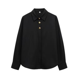Amazon 2025 Spring New Women's Cross-border European and American Style Fashion Gold Buckle Poplin Shirt Women