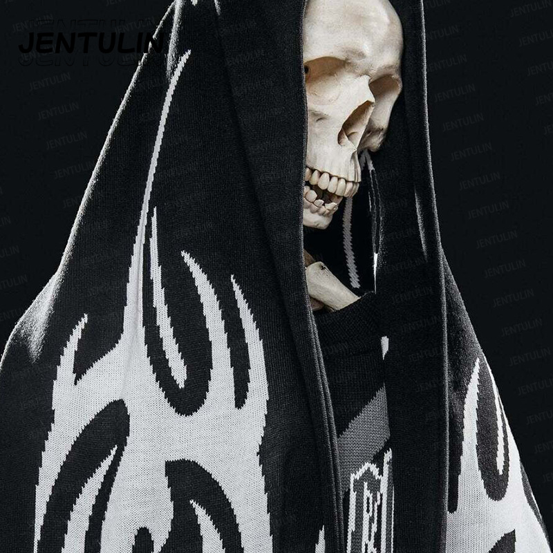 Couple's Autumn and Winter Must-Have: Gothic Floral Pattern Scarf in Classic Black and White Color Scheme