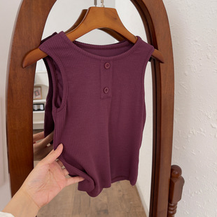 Korean version of boys and girls pit cotton sleeveless vest + loose seven-point suspenders two-piece 2023 Summer Suit