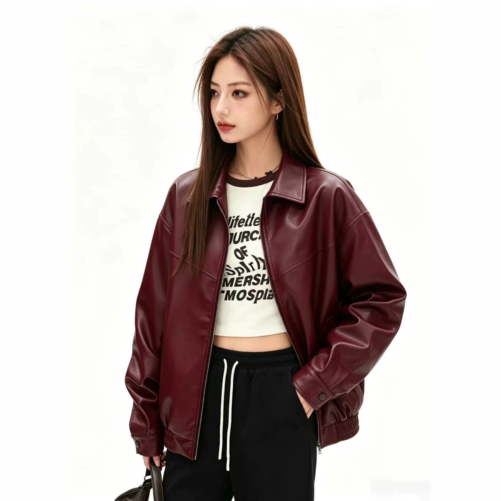 2026 Spring Fashion Trend Loose Fit Youth Women's Jacket Japanese Retro Versatile Turn-Down Collar Plus Size Women's Leather Coat